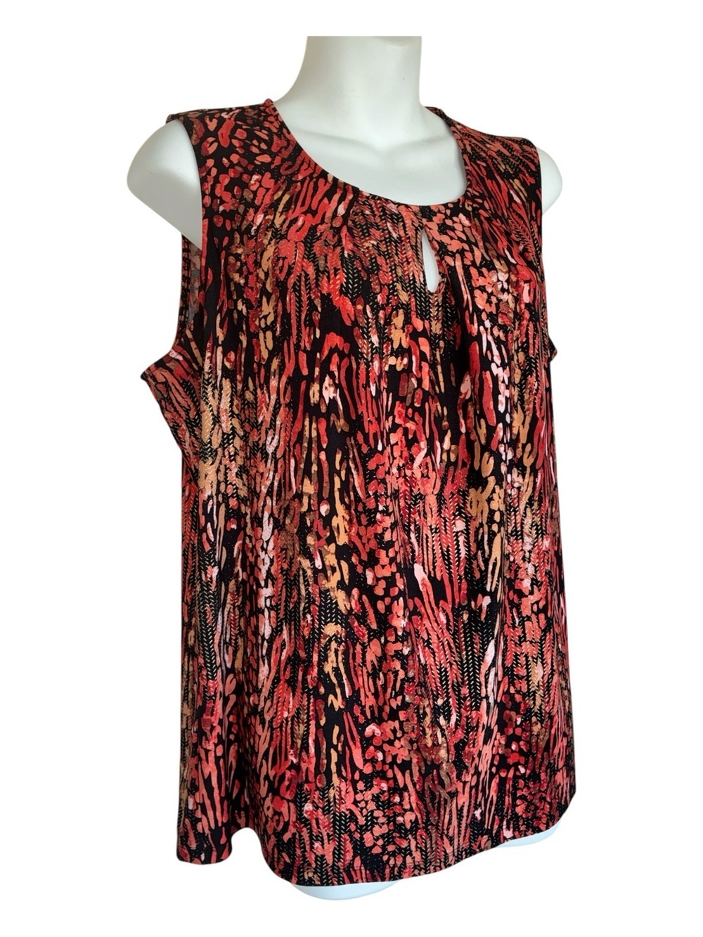 Anne Klein Blouse, Multicolor Animal Print, Sleeveless, Gold Fleck. L
